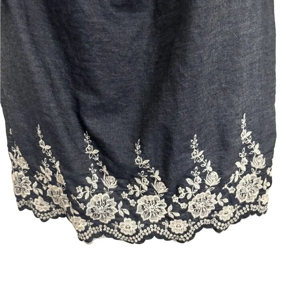 Jessica‎ Howard Off Shoulder Denim Chambray Floral Embroidered Dress Women's 6